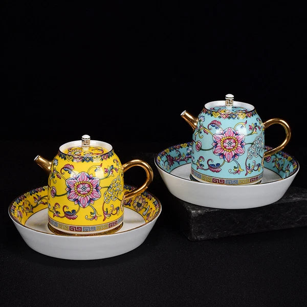 Tea Pot Mat Color Enamel Craft Floral Relief Handmade Master Pot Porcelain Pot