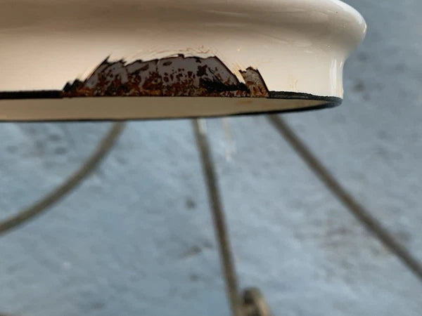 Vintage Lincoware Off White Enamel Metal Flower Motif Teapot Kettle Brass Handle