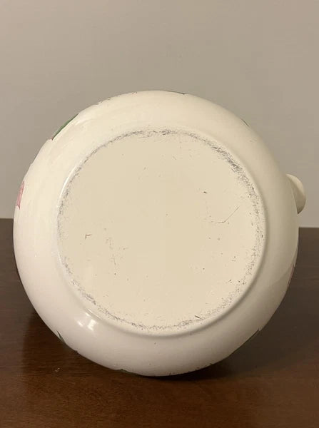 Vintage Enamelware Teapot Stovetop Whistling Kettle 2 Qt White Floral Tea Pot