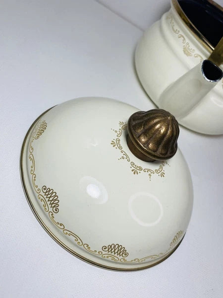 Vintage Fissler Asta Black & Gold Enamelware Teapot & Warmer West Germany Nice