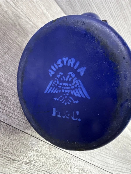 Vintage Chipped Enamel Tea Pot Blue Made In Austria H & C Double Headed Eagle