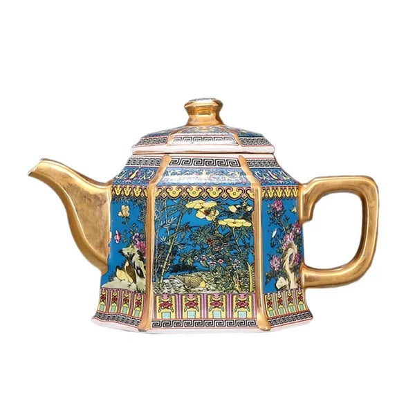 Jingdezhen Antique Qianlong Enamel Gold Teapot With Handle Hexagon Teapots