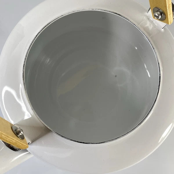 Vintage 2qt Enamel Tea Kettle With Flowers & Wood Handle New