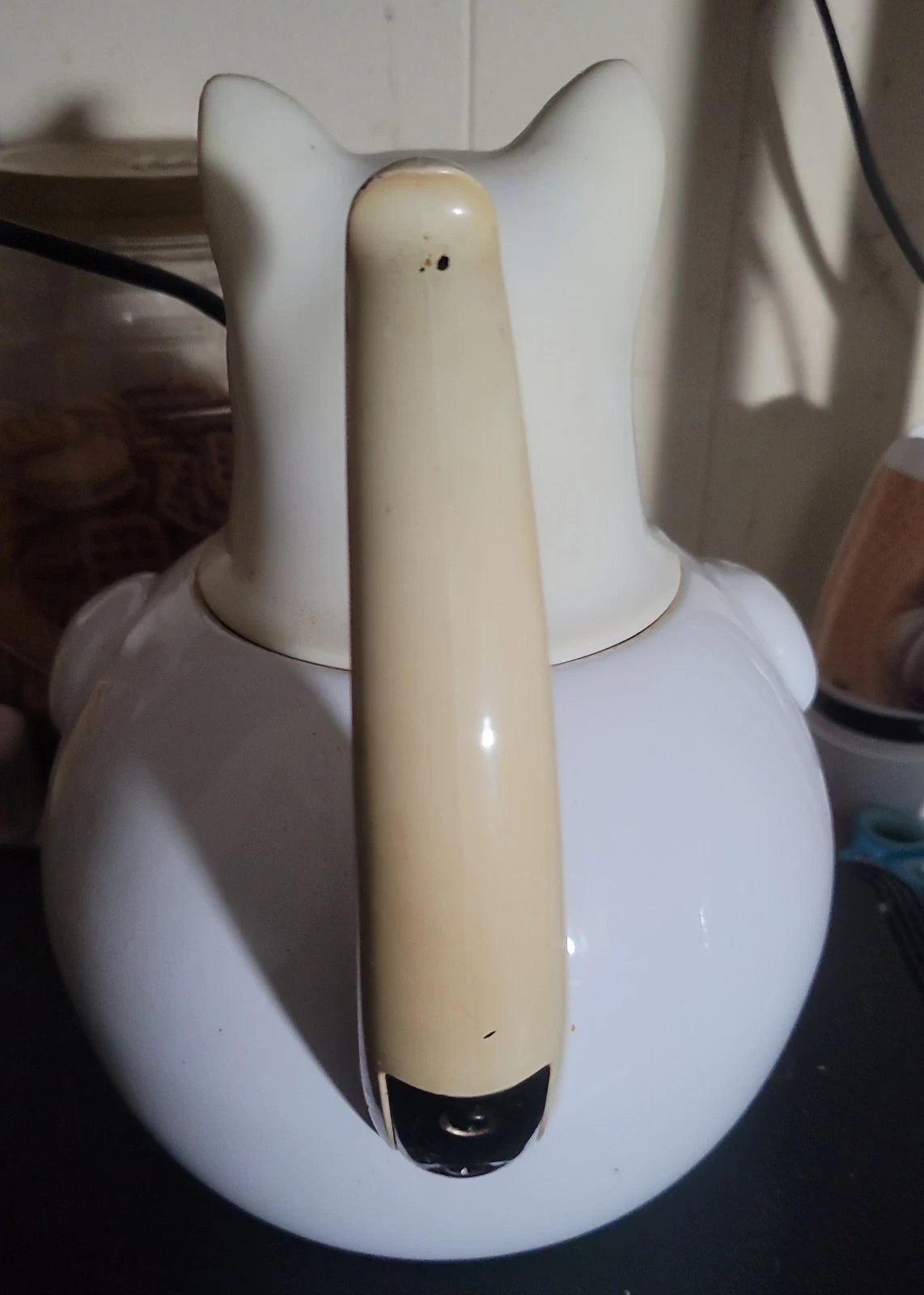 VTG 80s COPCO Cat TEA KETTLE White Enamel on Steel  2.5 Quart Tea Pot
