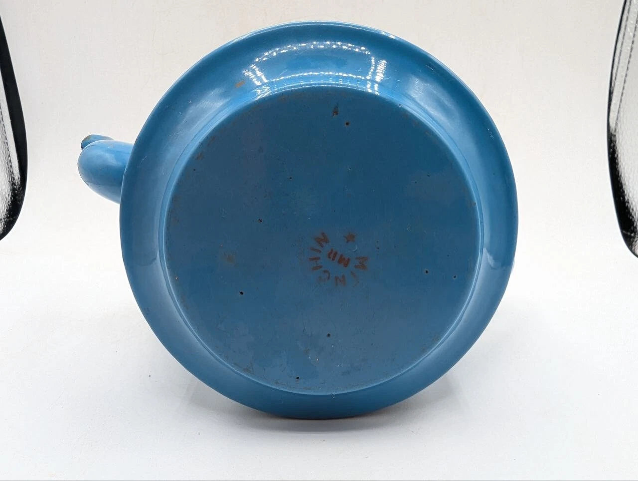 1930s Vintage Blue Enamel Teapot White Floral Rustic Shabby Chic No Lid ON18