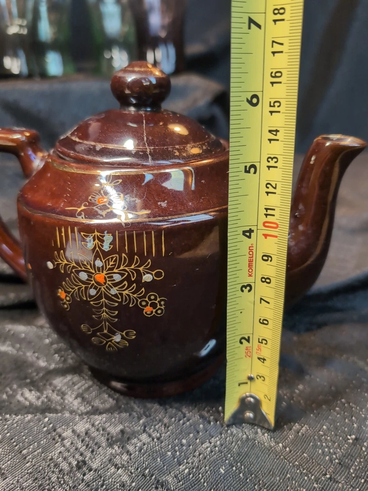 Vtg Brown Betty Redware Teapot Moriage Enamel Hand Painted Floral Made In Japan