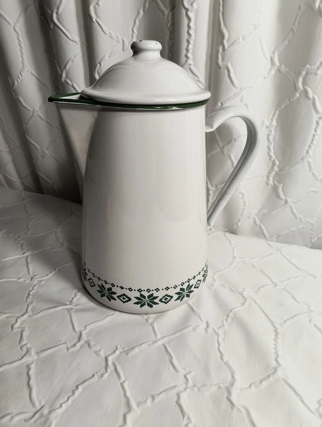 Vtg Ralph Lauren Enamel Coffee Tea Pot Tea Kettle Made In Japan Green White