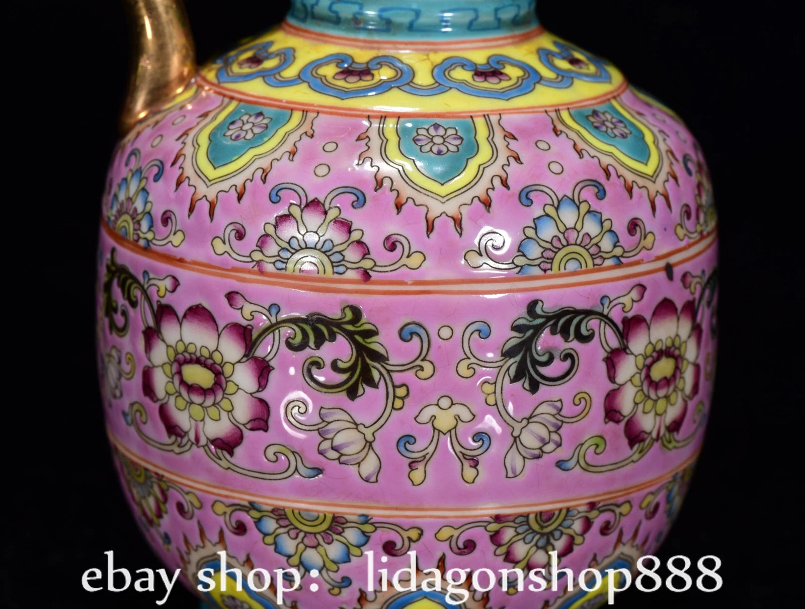 8" Yongzheng Marked Enamel Porcelain Gilt Flower Leaf Pattern Wine Tea Pot