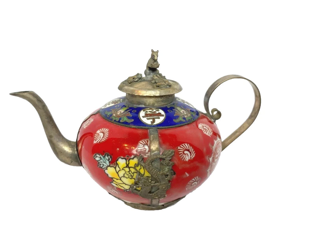 Antique Chinese Tibet-Silver Porcelain & Cloisonné Enamel Tea Pot hand painted | eBay