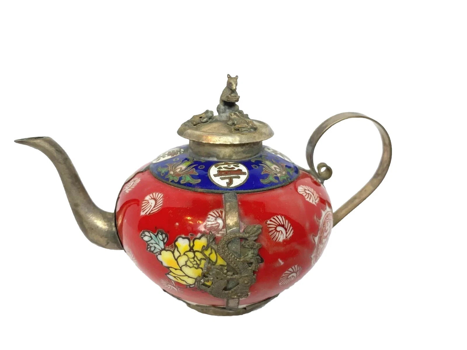 Antique Chinese Tibet-Silver Porcelain & Cloisonné Enamel Tea Pot hand painted | eBay
