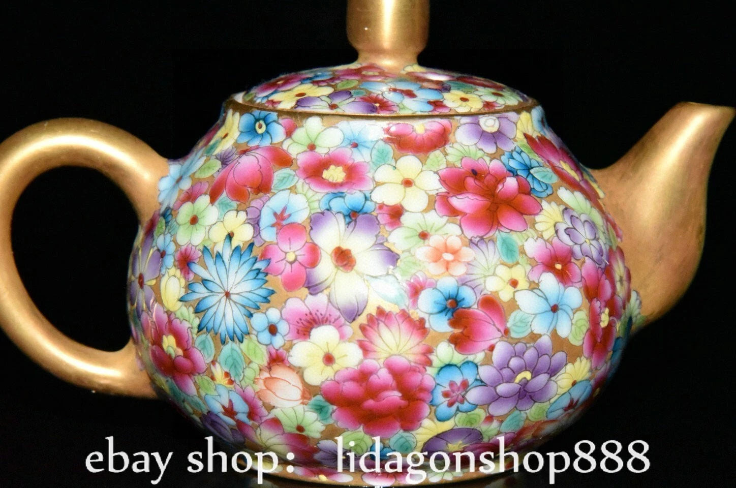 5.2" Qianlong Marked Enamel Porcelain Gilt Flower Pattern Wine Tea Pot