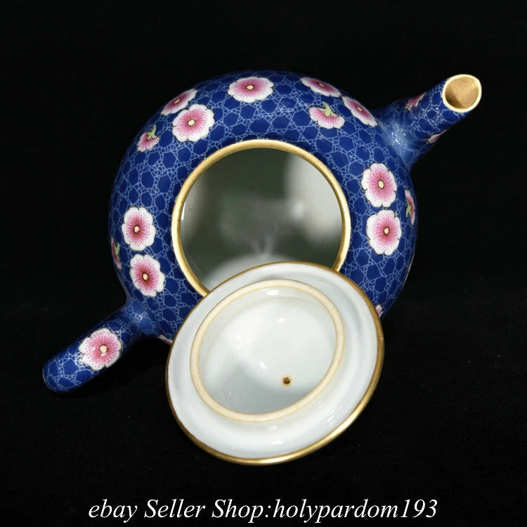 7.6" Qianlong Marked Chinese Colour enamels Porcelain Flower Teapot Kettle