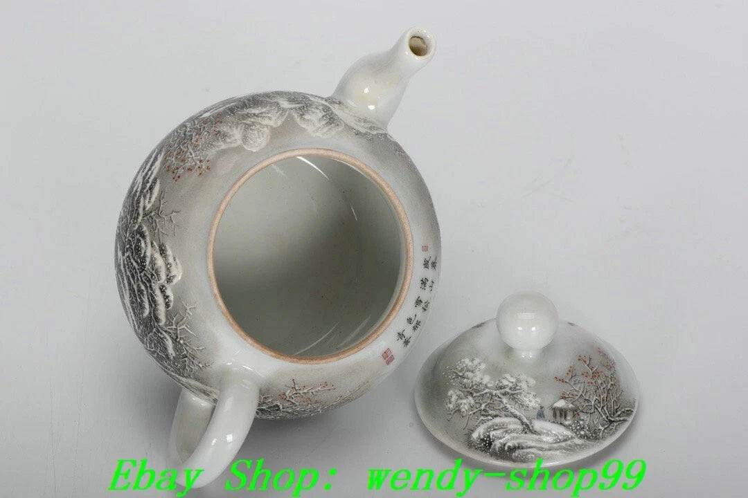 6" YongZheng Marked Colour Enamel Porcelain Snow Mountains Pine Teapot Teakettle | eBay