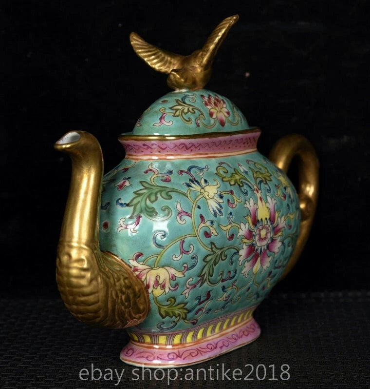 7.8 " Yongzheng Marked China Colour Enamel Porcelain Gilt Dynasty Flower Teapot