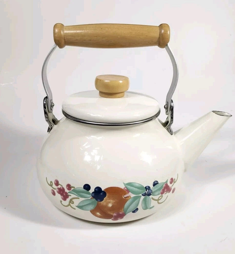 Corning Coordinates By Lincoware Porcelain Enamel Steel Teapot Vintage Decorated