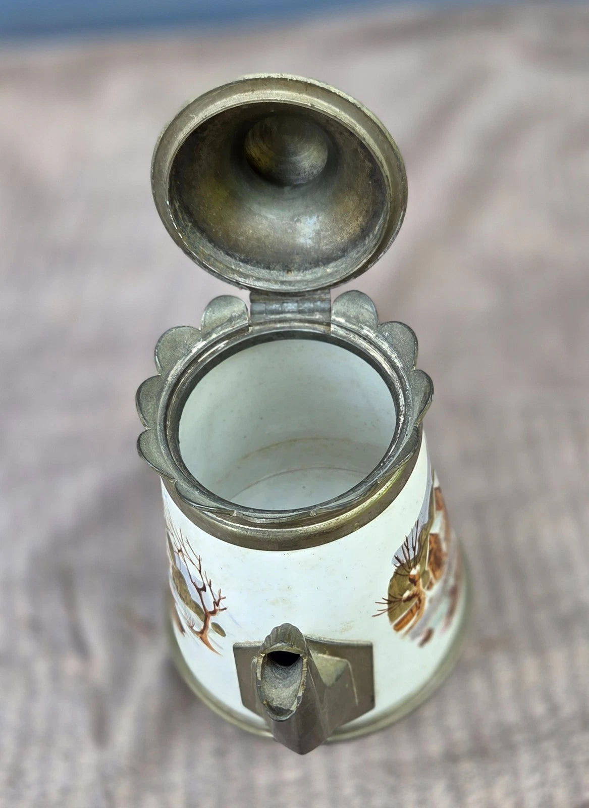 Vintage / Antique Victorian Hand Painted Enamel & Pewter Teapot