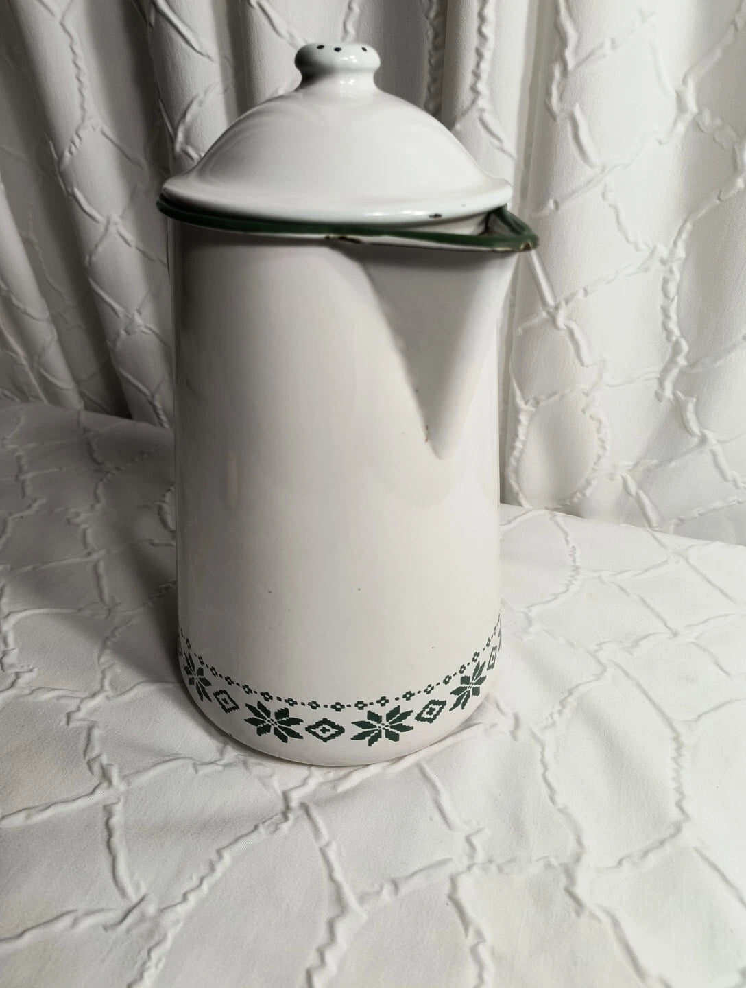Vtg Ralph Lauren Enamel Coffee Tea Pot Tea Kettle Made In Japan Green White