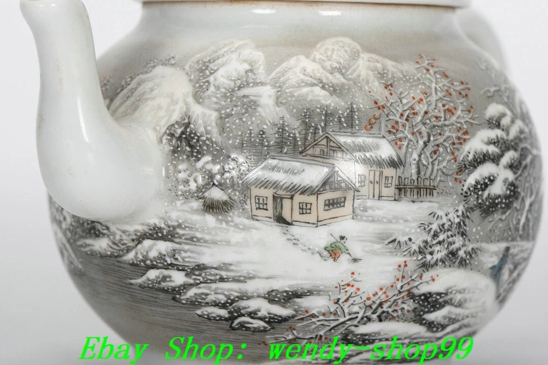 6" YongZheng Marked Colour Enamel Porcelain Snow Mountains Pine Teapot Teakettle | eBay