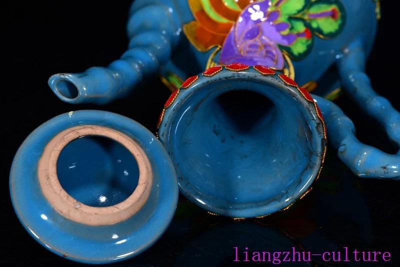 8.8"China song Dynasty ru kiln porcelain Enamel Peacock bird flagon Teapot pot