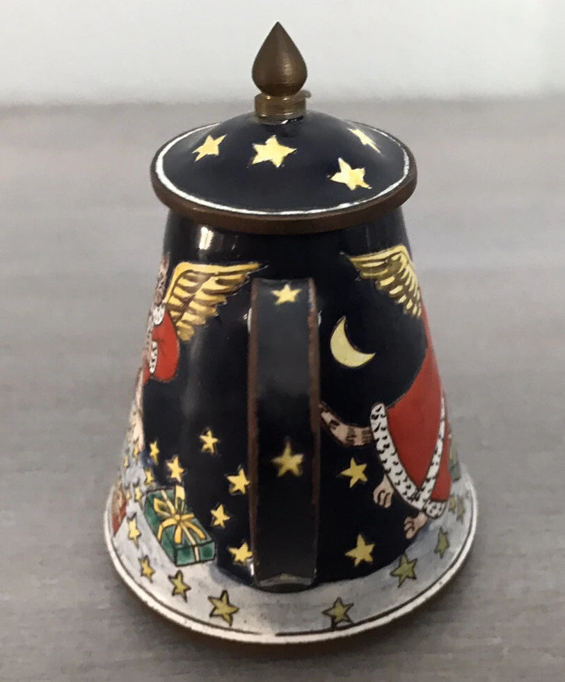 Vtg Hand Painted Enamel on Copper Miniature Teapot Cat Angel Flying Among Stars | eBay