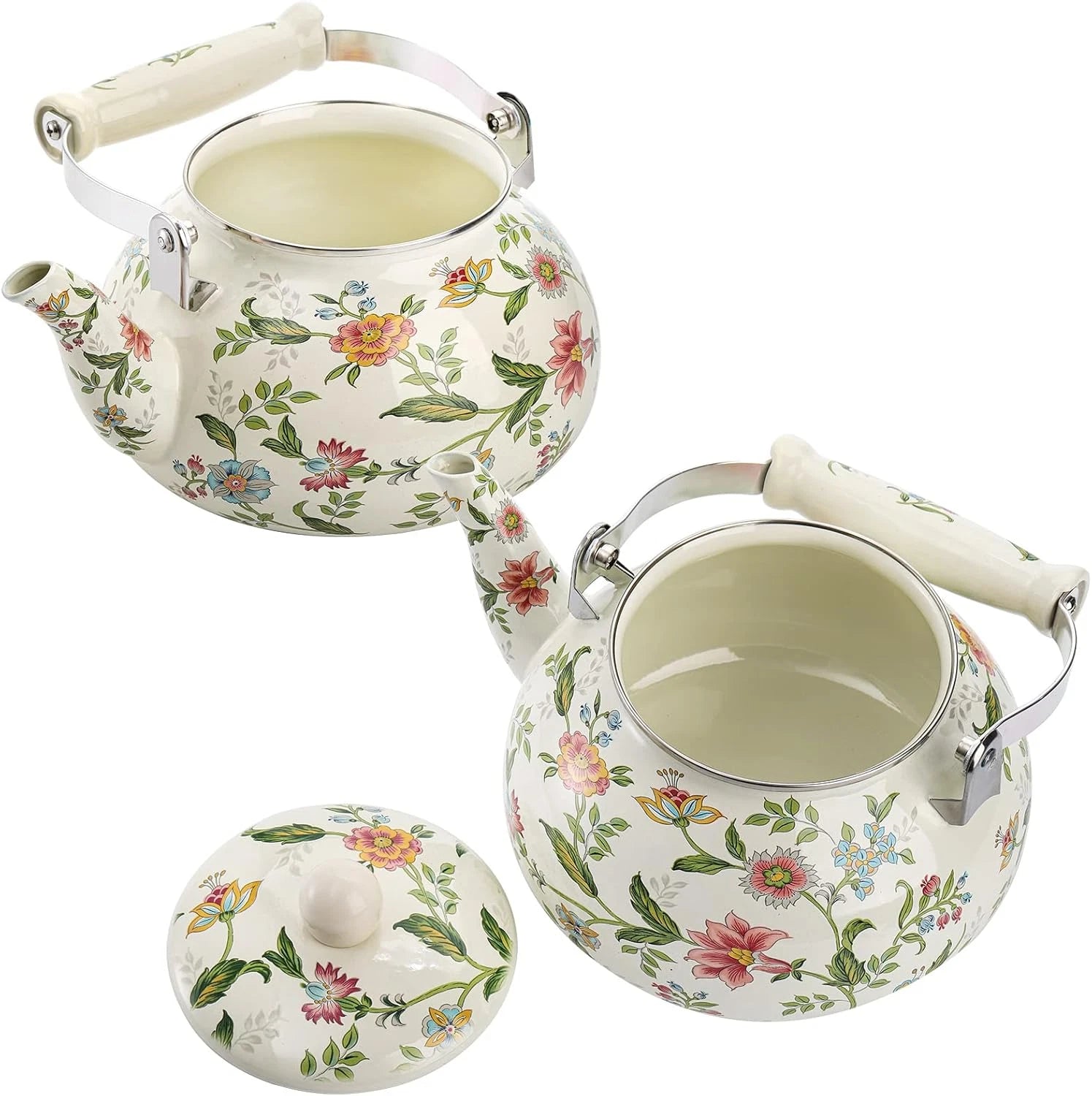 2.6 Quart Vintage Enamel Tea Kettle, Green Floral Enamel on Steel Teapot Cool | eBay