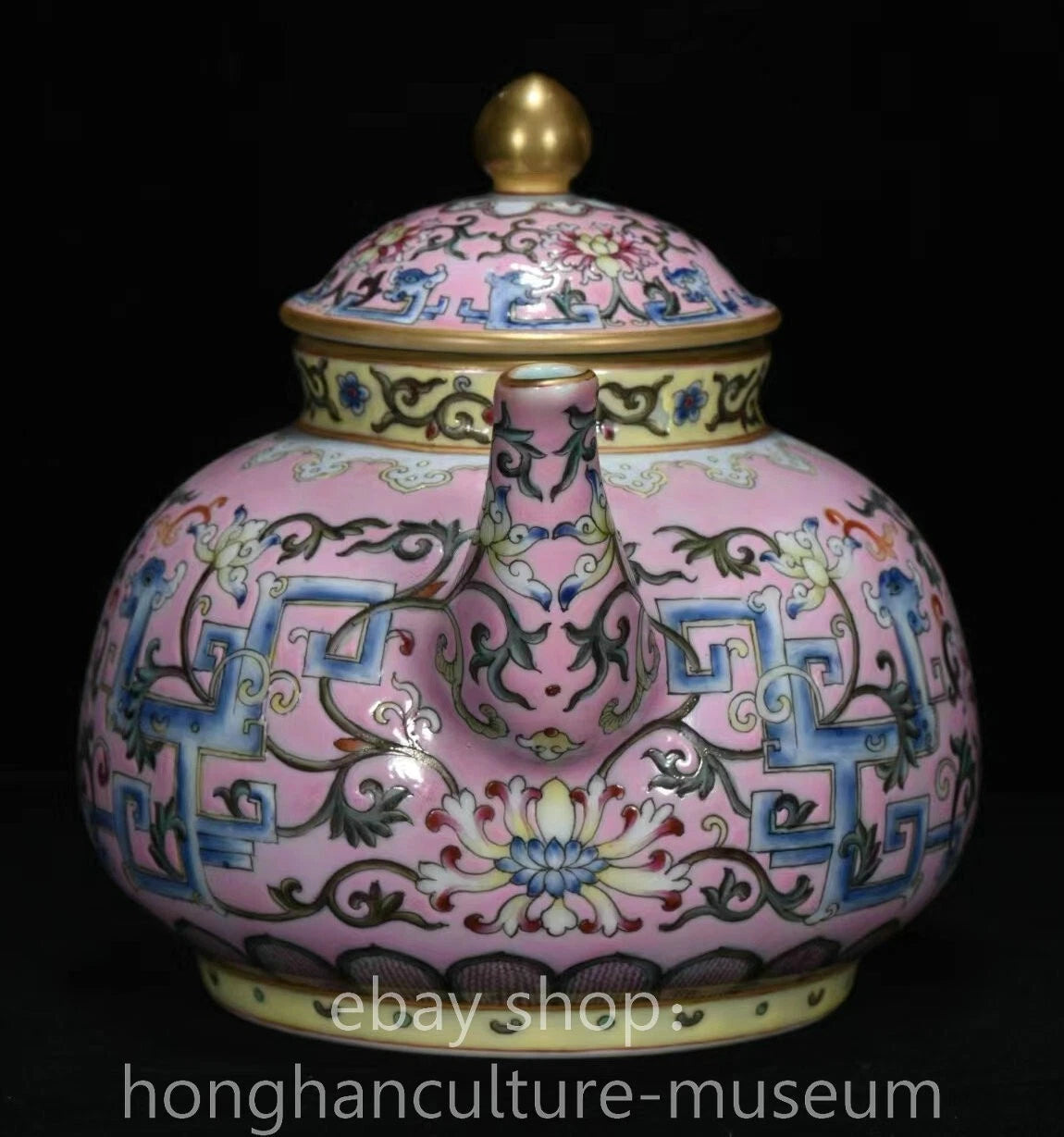 7" Qing Qianlong Marked Enamel Colour Gilt Porcelain Flower Wine Tea Pot Flagon