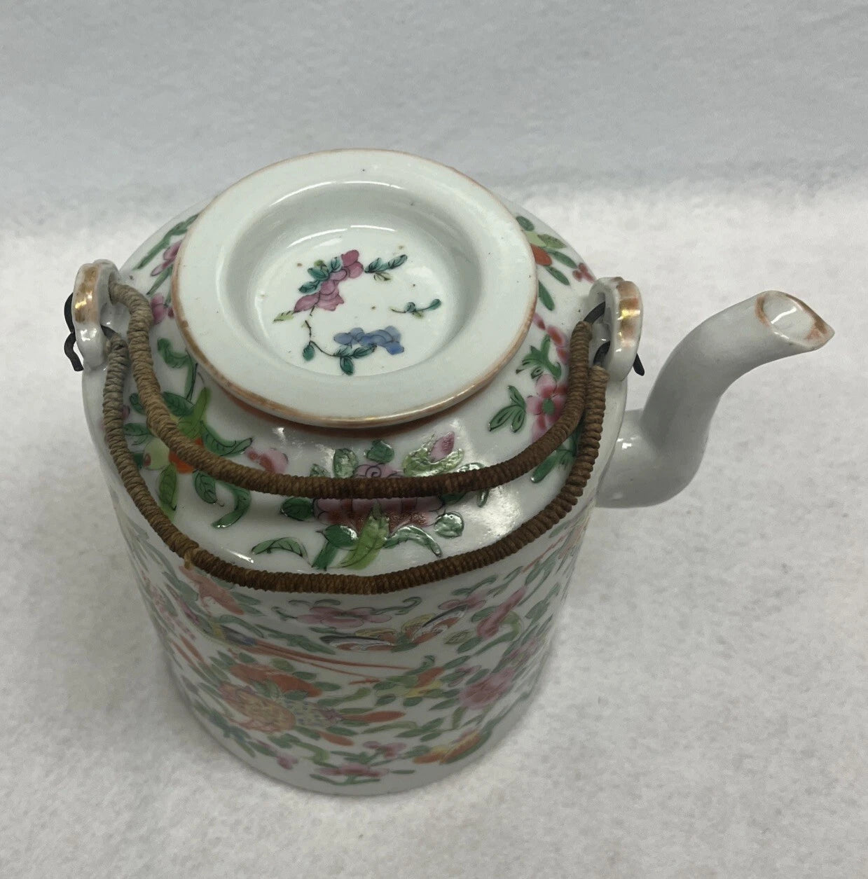 Antique Chinese Famille Rose Porcelain Teapot And Lid Enamel Hand Painted China