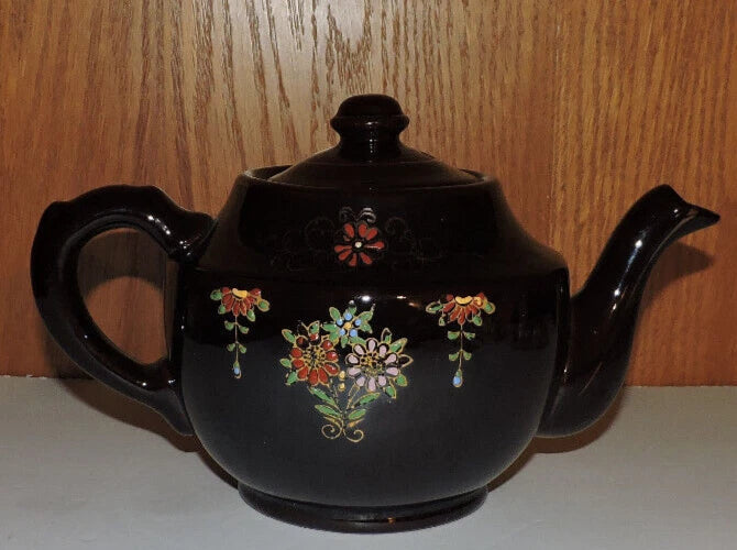Vintage Large  Moriage Enamel Redware Ceramic Tea Pot- Hand Painted Japan