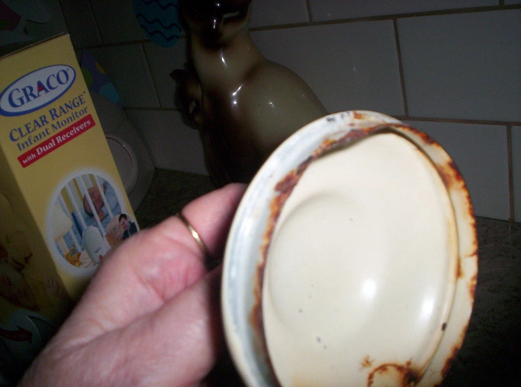 Vintage Enamelware Coffee pot/Teapot Cream/Green 9''