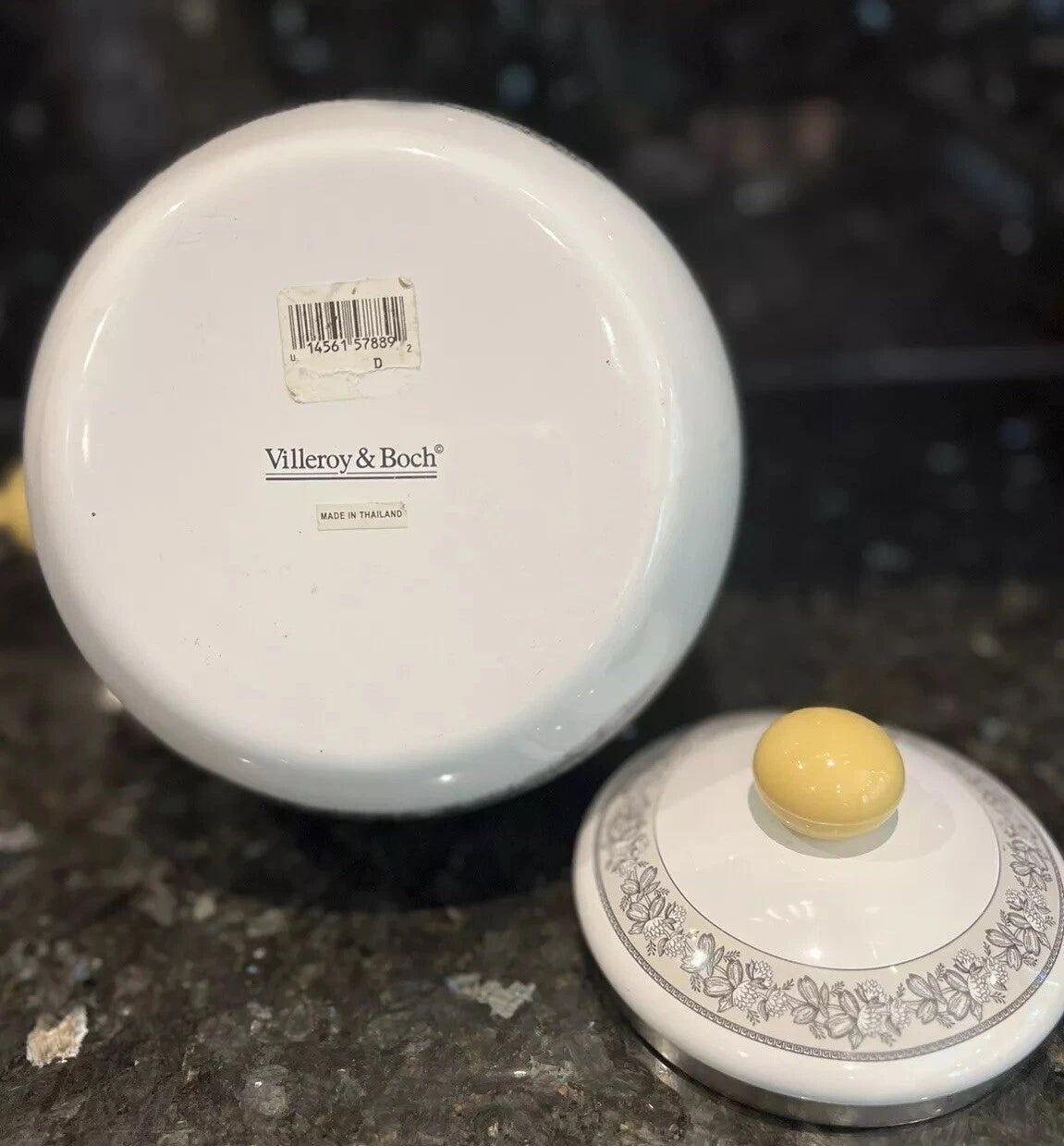 Vintage Villeroy & Boch Metal Enamel Tea Kettle 6Cup Farm Design RARE usedno box