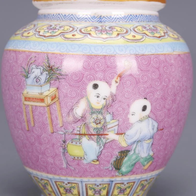4.3" Collect Chinese Qing Colour Enamels Porcelain Child Have Fun Caddy Tea Pot