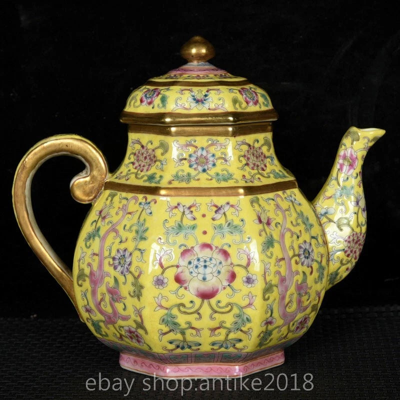 7 " Yongzheng Marked China Colour Enamel Porcelain Gilt Dynasty Flower Teapot