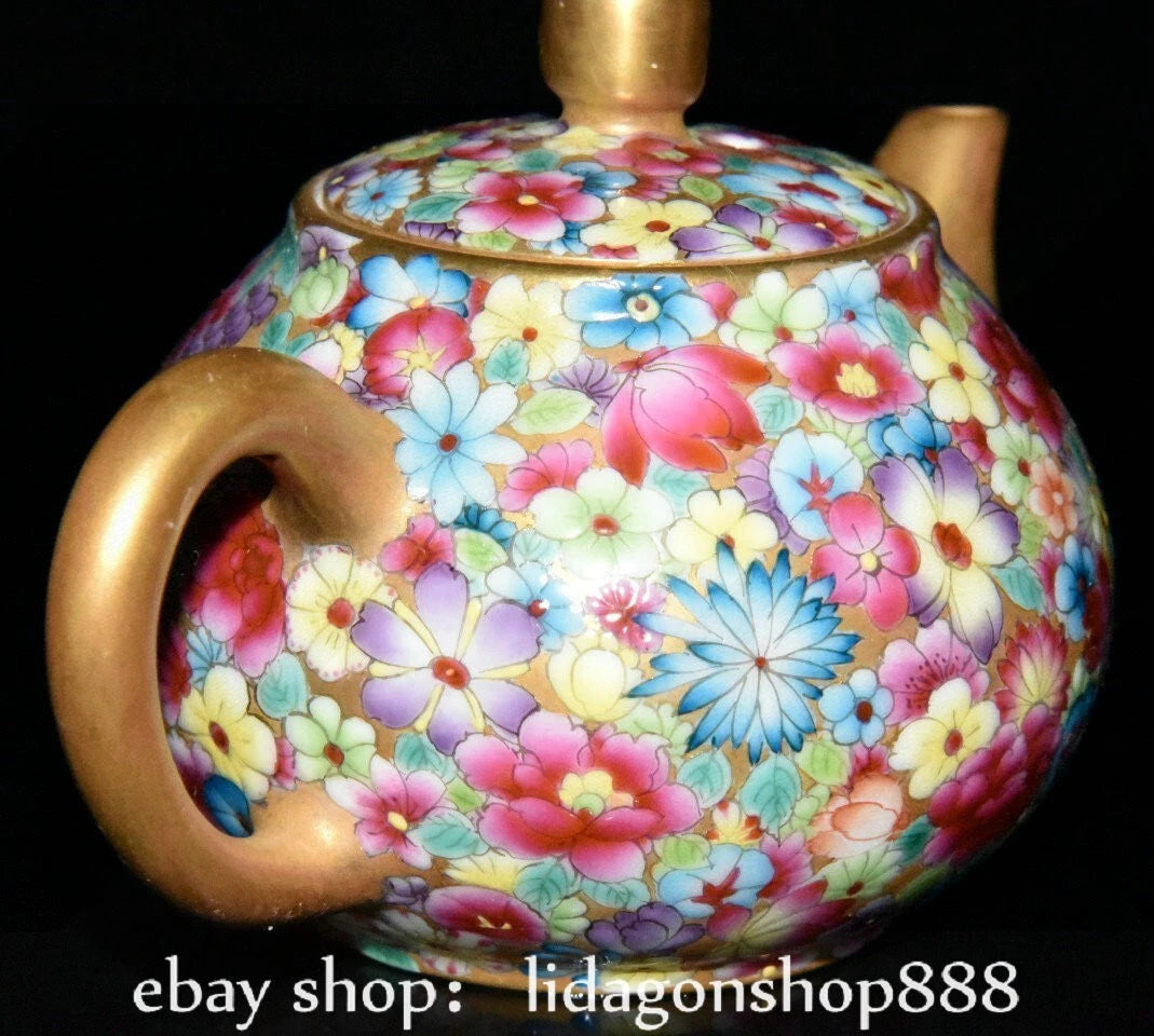 5.2" Qianlong Marked Enamel Porcelain Gilt Flower Pattern Wine Tea Pot