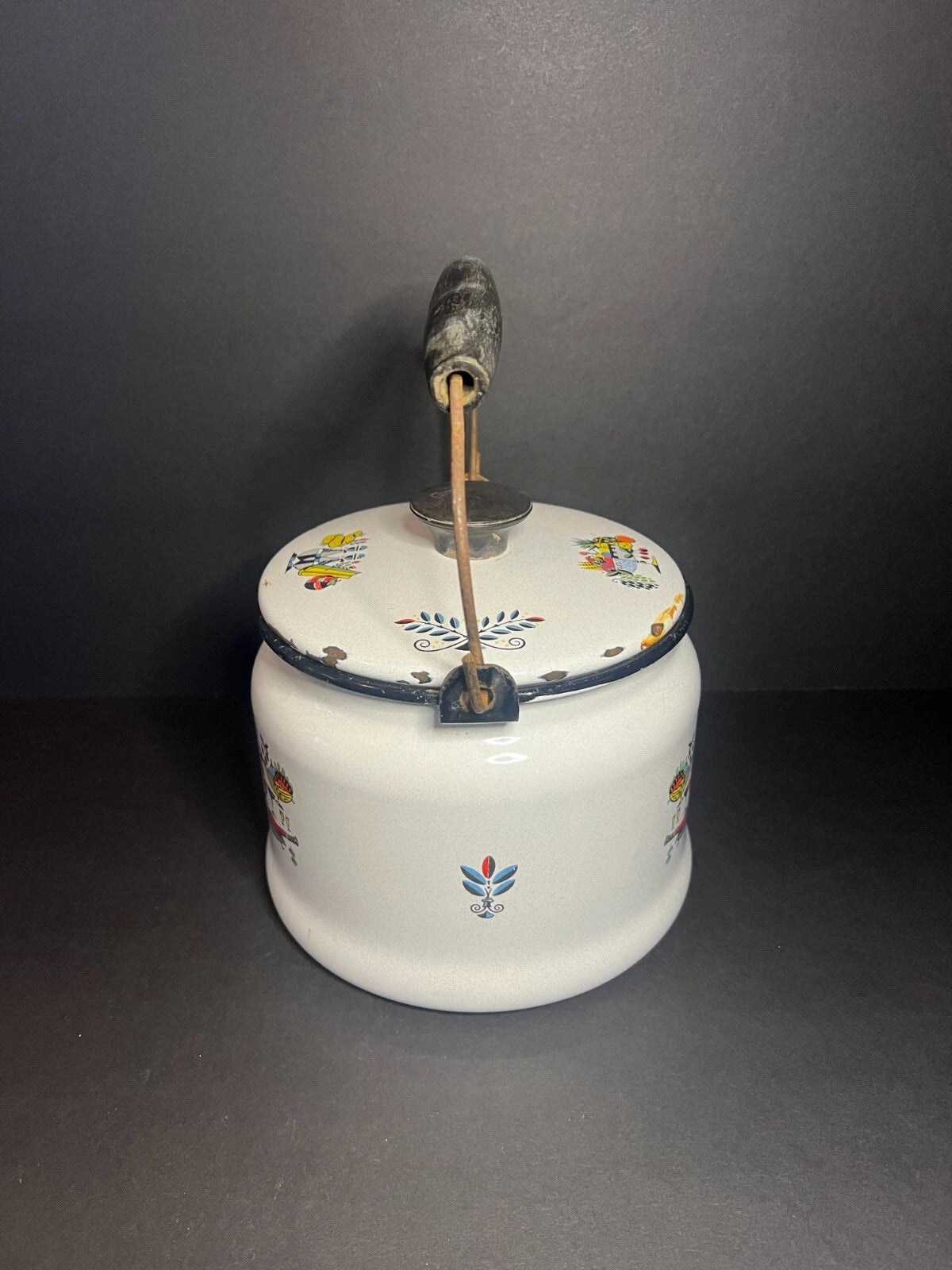 Vintage MCM 1950s Rare Thanksgiving Themed White Enamel Tea Kettle Pot w/ Handle | eBay