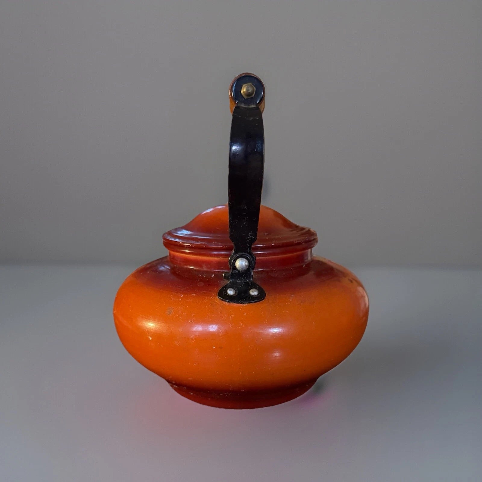 Vintage Taiwan Orange Enamelware Aluminum Teapot Tea Kettle Enamel