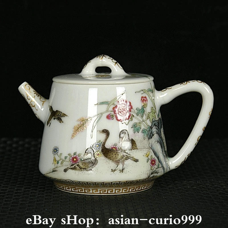 4.3'' Yongzheng Dynasty Enamel Colour Porcelain Gilt Duck Wine Tea Pot Flagon