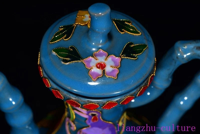 8.8"China song Dynasty ru kiln porcelain Enamel Peacock bird flagon Teapot pot