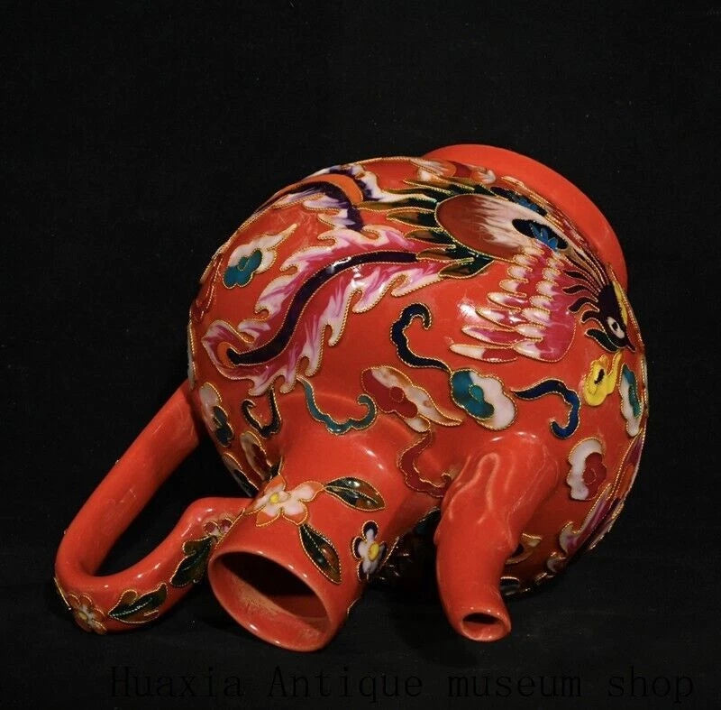 7.4"Song Dynasty ru kiln Red Glaze porcelain Cloisonne enamel Flagon Tea Pot | eBay
