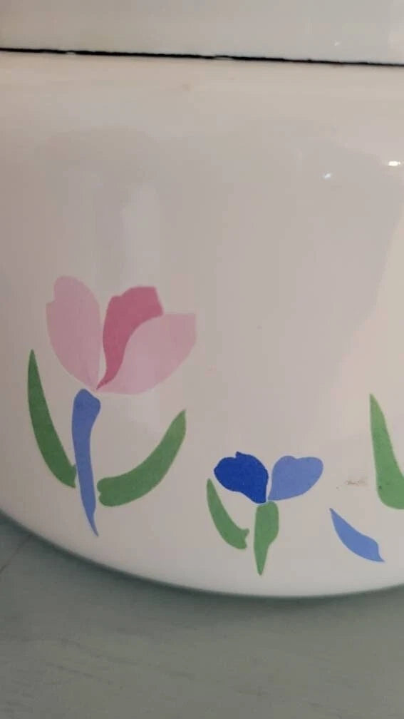 Vintage enamel teapot floral tulips enamelware teapots tea kettle