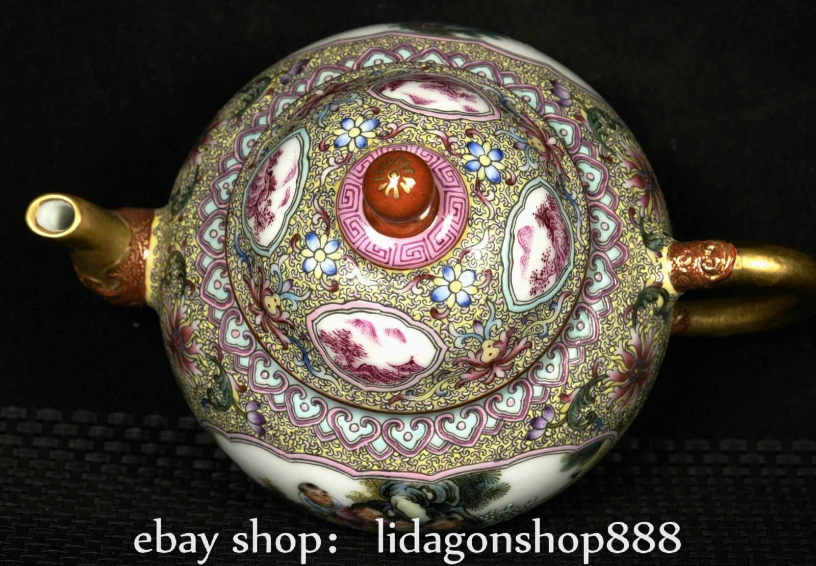 6.8"Qianlong Marked Enamel Porcelain Gilt Flower Human Child Pattern Wine Teapot