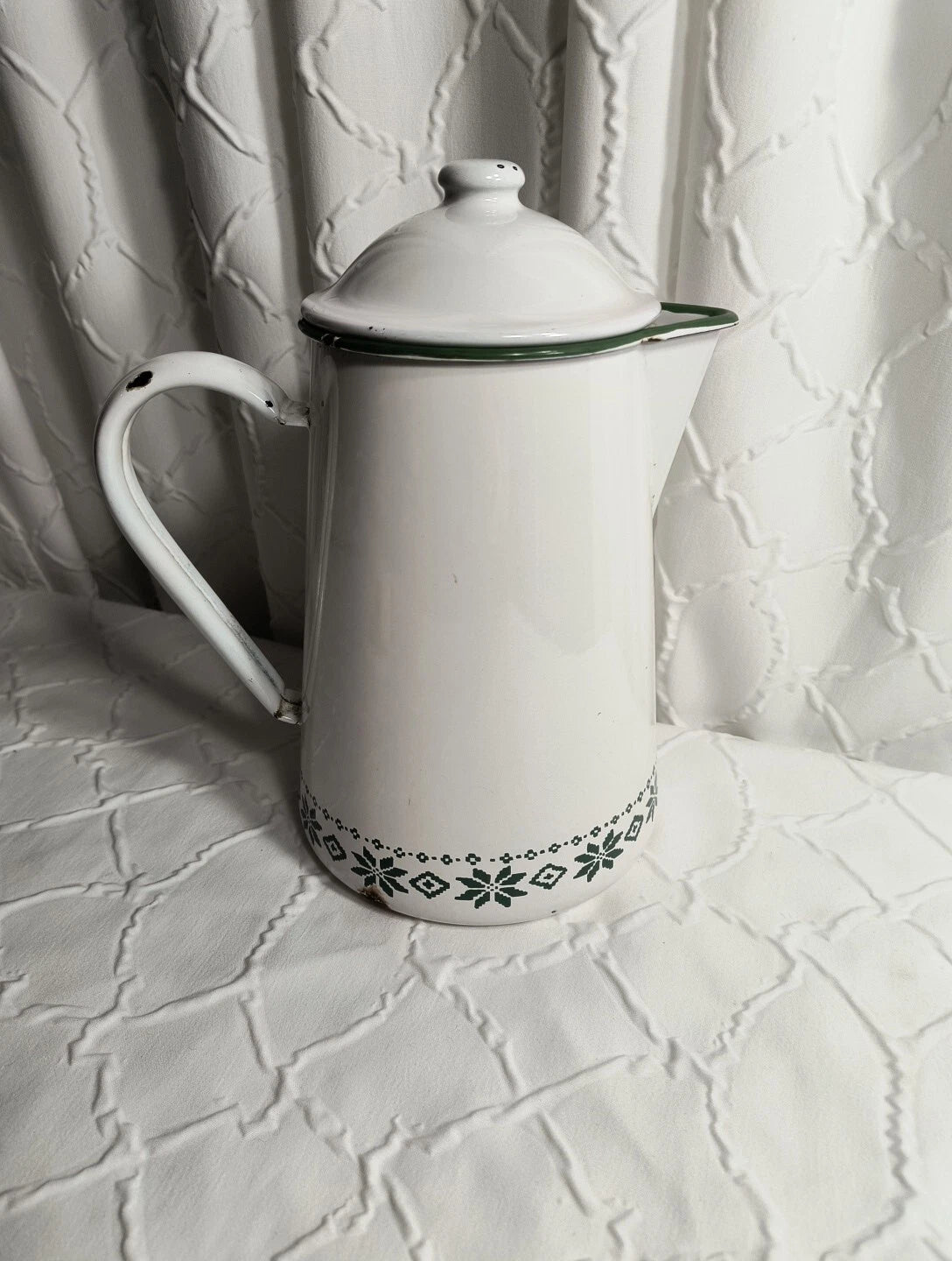 Vtg Ralph Lauren Enamel Coffee Tea Pot Tea Kettle Made In Japan Green White