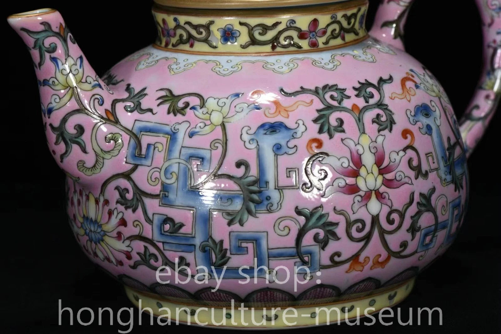 7" Qing Qianlong Marked Enamel Colour Gilt Porcelain Flower Wine Tea Pot Flagon