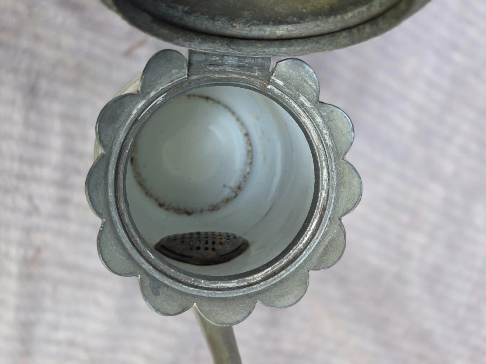 Vintage / Antique Victorian Hand Painted Enamel & Pewter Teapot