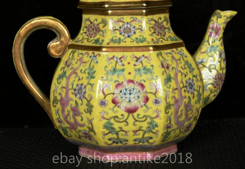 7 " Yongzheng Marked China Colour Enamel Porcelain Gilt Dynasty Flower Teapot