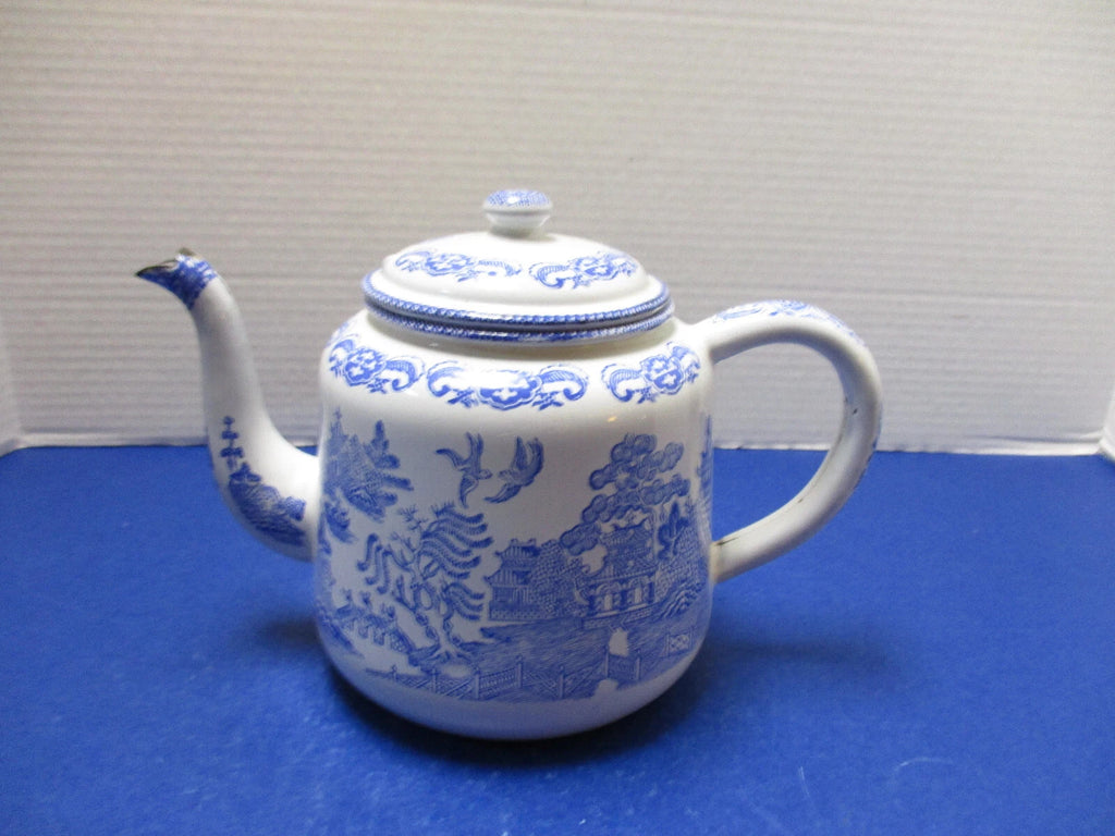 Antique Enamelware Blue Willow Tea Kettle Teapot | eBay