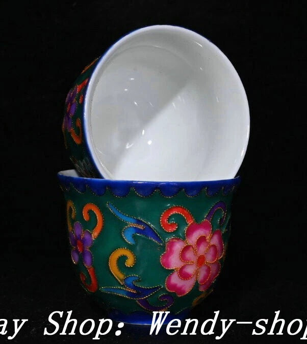 DaMing Chenghua Cloisonne Enamel Porcelain Filigree Dragon Teapot Cup Plate Set