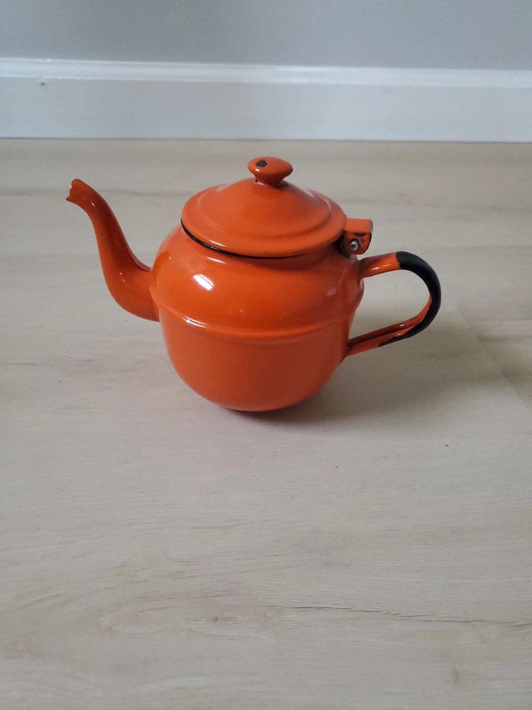 Vintage Orange Black Enamel Ware Small Tea Pot Kettle Knobler Poland | eBay