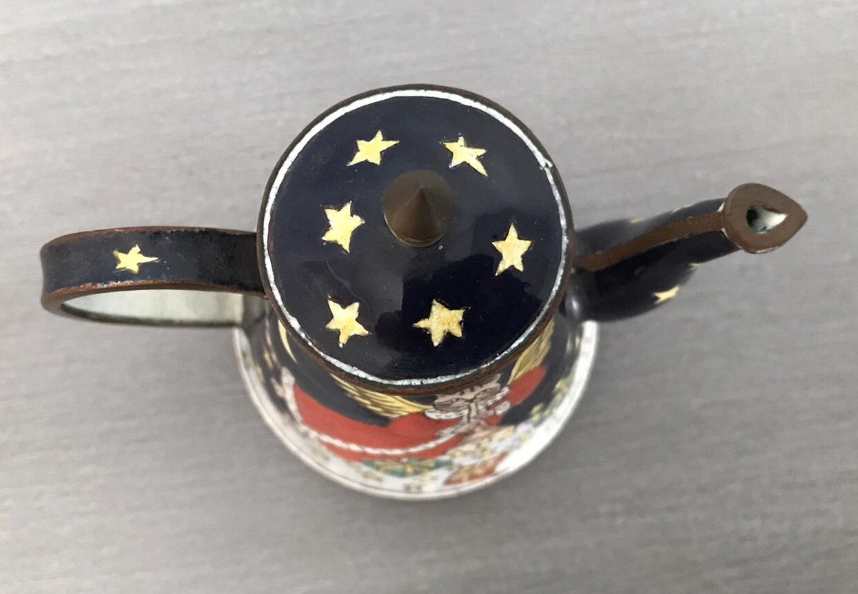 Vtg Hand Painted Enamel on Copper Miniature Teapot Cat Angel Flying Among Stars | eBay