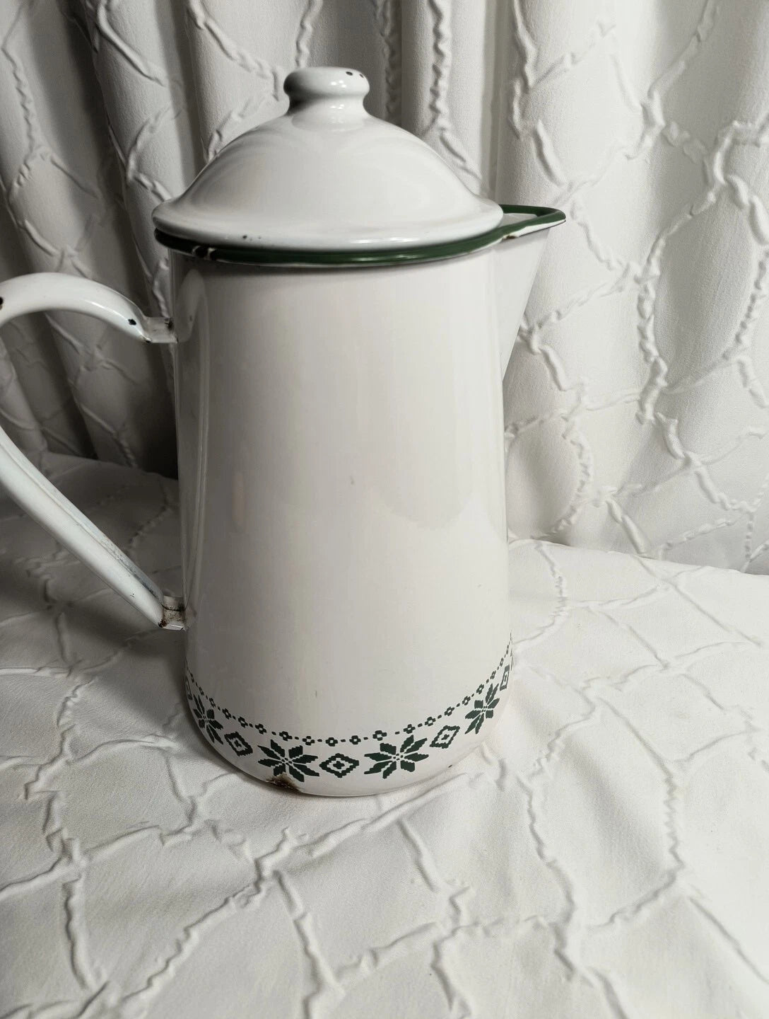 Vtg Ralph Lauren Enamel Coffee Tea Pot Tea Kettle Made In Japan Green White