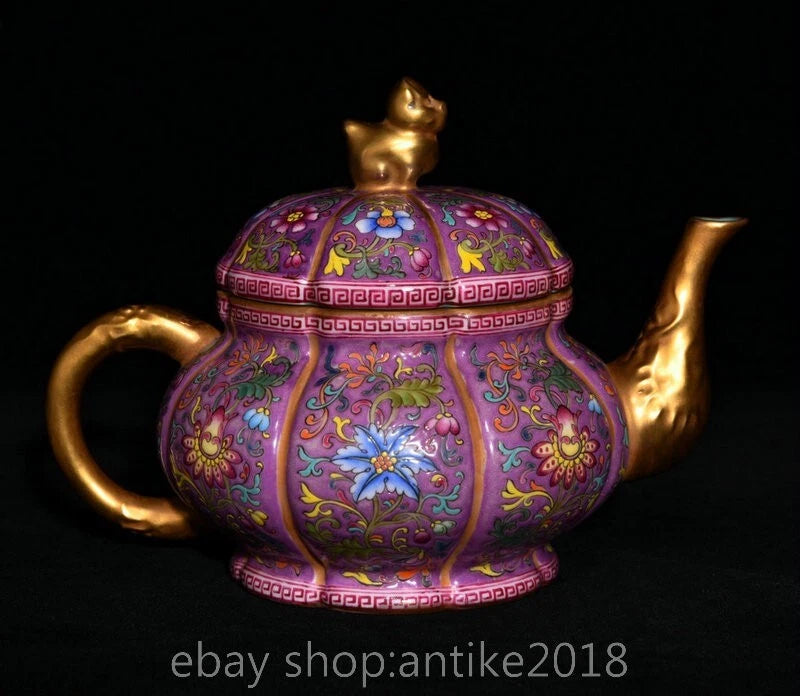 7.2 " Qianlong Marked China Colour Enamel Porcelain Gilt Dynasty Flower Teapot